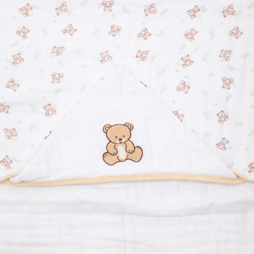 Toalhão Banho Papi Mami Soft Premium Capuz Ursinho Bolinha