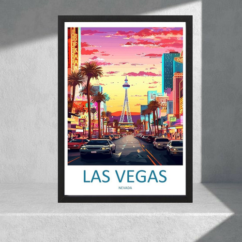 Cuadro Decorativo Paisajes - Las Vegas, Usa 02 - A3 30x40 Cm Blanco Negro