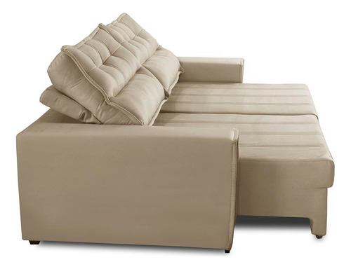 Sofá Retrátil Reclinável 4 Lug Molas 2,70m Camila Suede Bege