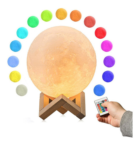 Lámpara Velador Usb Luna Llena 16 Cm Full Moon 16 Colores