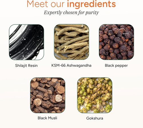 Shilajit Pura Del Himalaya De 4000 Mg Sin Azúcar I Ksm-66 Sin Sabor
