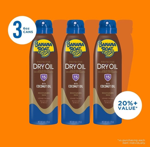 Banana Boat Aceite De Bronceado En Seco, Spf 15 170g, (3 Pz)