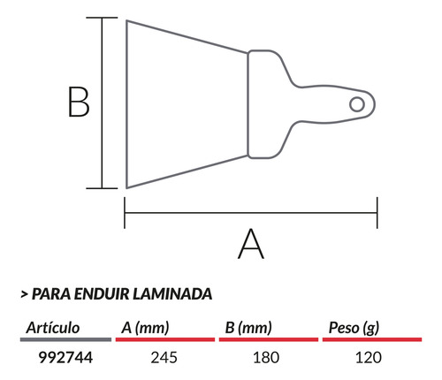 Espátula Para Enduir Mango Plástico - 180 Mm - Biassoni