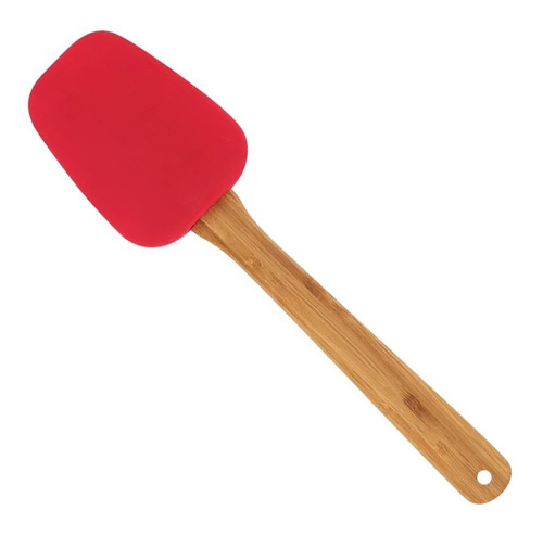 Espátula Oval Silicone E Bamboo Vermelha Mor Cor Vermelho