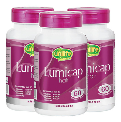 Kit 3 Lumicap Hair Fortalecimento Capilar 60 Cápsulas 500mg