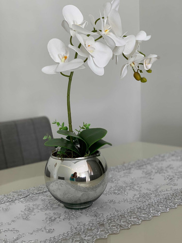 Arranjo Vaso Prata Orquídea Branca Centro De Mesa Luxo | Parcelamento sem  juros