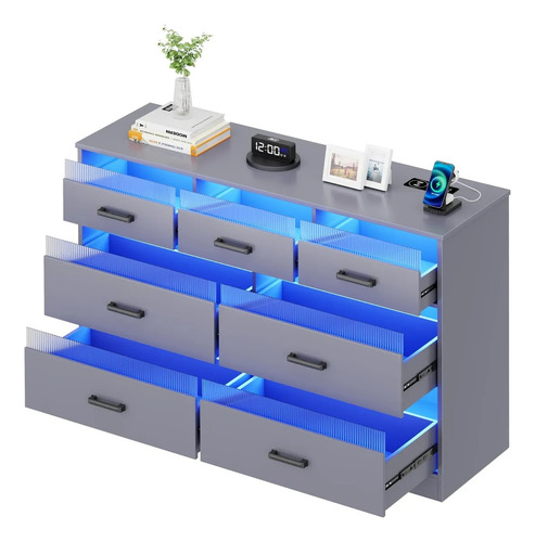 Comoda Cajonera Mueble 7 Cajoneras Con 3 Luces Con Remote Gris