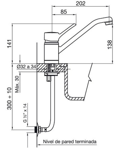 Griferia Fv Monocomando Mesada Cocina Swing 411.01/90