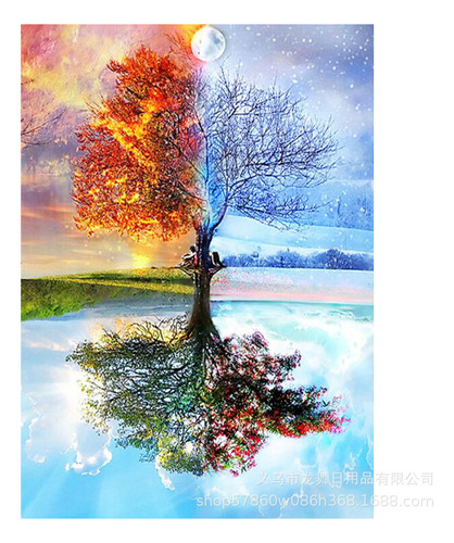 Juego De Pintura 5d Diamante, Impresión Árbol Mágico,40x30cm