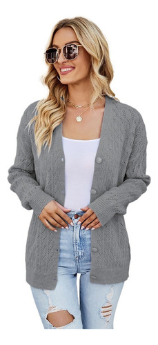 Nuevo Jersey Cardigan Mujer Color Sólido Moda Casual