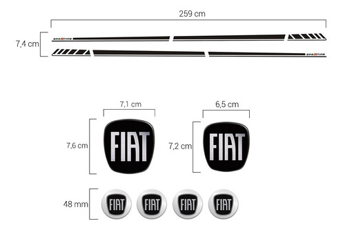 Faixa Bravo Sporting 2016 + Emblemas Adesivo Fiat Black
