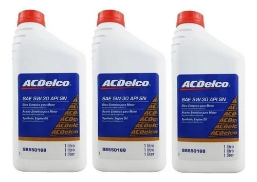 Kit Troca De Óleo 3 Litros De Óleo 5w30 Sintético Acdelco Gm