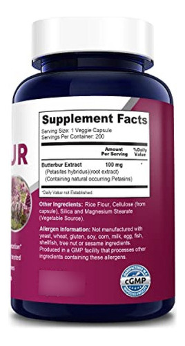 Extracto De Petasita Nusapure 100 Mg 200 Cápsulas Vegetales