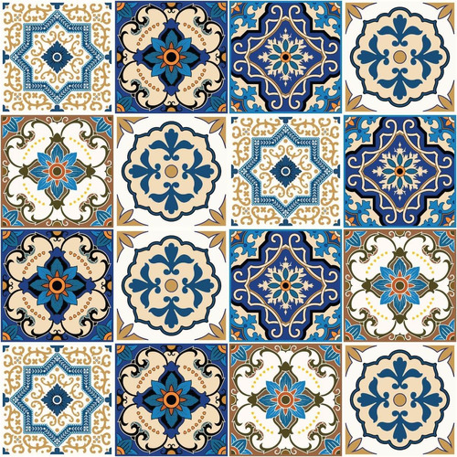 Adesivo De Azulejo Português Cozinha 20x20cm 12un Cor Braga