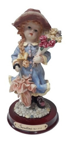 Figura Santini Style Italy Niña Con Flores Decorativa