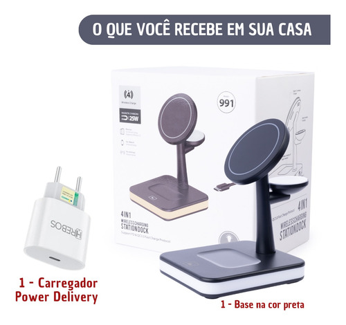 Carregador De Mesa Com Fonte 3 Em 1 Sem Fio Para iPhone