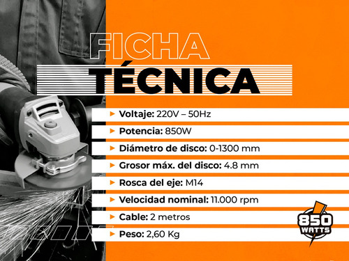 Imagen 2 de 8 de Amoladora Angular Chica 115 Mm 850 W Lusqtoff Aml850-8