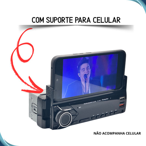 Rádio Mp3 1 Din Com Suporte Celular Onix 2016 2017 2018 2019