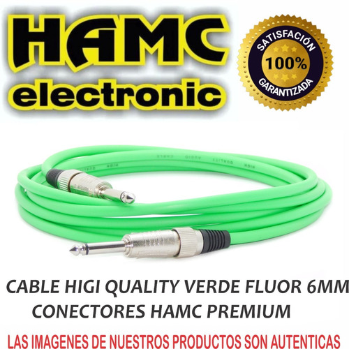 Imagen 2 de 3 de Cable Plug Plug 3 Metros Verde Fluor Higi Qualty Hamc Full