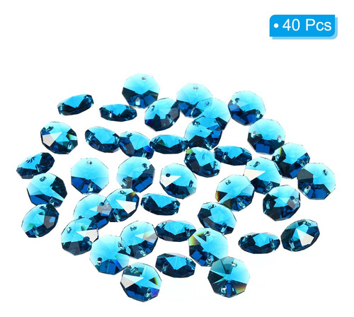 40 Cuentas Cristal Octágono Para Diy Lámpara 14mm Cielo Azul