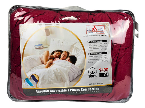 Edredon Reversible 7 Piezas Tamaño King Size 2x2 Bordó 7 Piezas