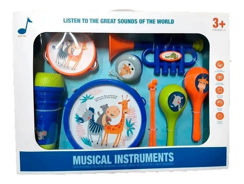 Imagen 1 de 7 de Set X 7 Instrumentos Musicales Infantil Orquesta Tambor 529