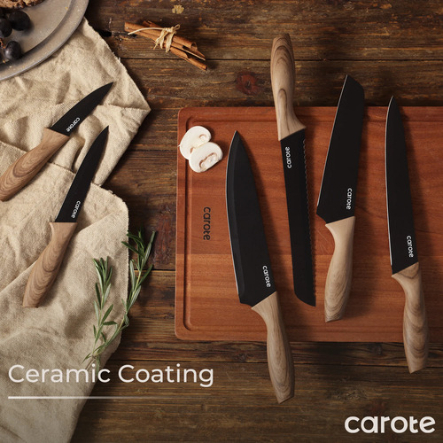 Carote Juego De Cuchillos De Cocina Con Protectores De 12 Pz Negro