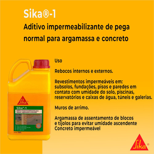Aditivo Impermeabilizante Sika-1 Proteção P/ Argamassas 3,6l