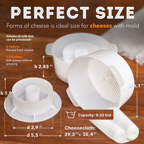 Kit De 2 Moldes Para Hacer Queso Con Pistón Y Gasa