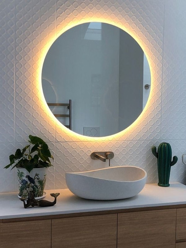 Espejo Redondo Con Luz Led Táctil 60x60cm Baño Cuarto Sala Marco Blanco