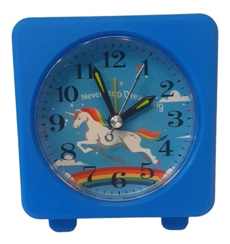 Reloj Despertador Azul Con Diseño De Unicornio Para Niña.