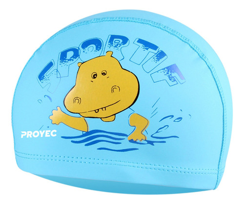 Gorra De Natacion Polyflex Niños Spandex Estampada Proyec Jr Color Celeste Diseño De La Tela Hipopótamo Tamaño Junior