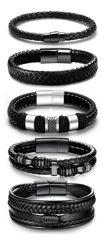 Lownour Pulseras De Cuero Negro Para Hombres Y Mujeres 5 Pie