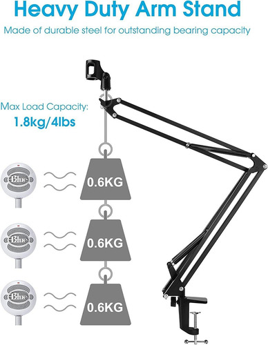 Imagen 3 de 8 de Brazo Soporte De Micrófono Suspensión Ajustable + Filtro Pop