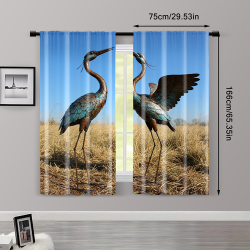 2 Peças De Cortinas De Janela, Estátua De Guindaste, Tecido