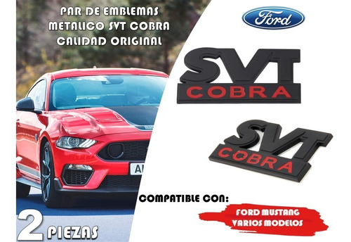 Par De Emblemas Negros Svt Cobra Mustang Calidad Original