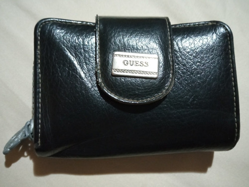 Monedero Negro De Cuero Guess