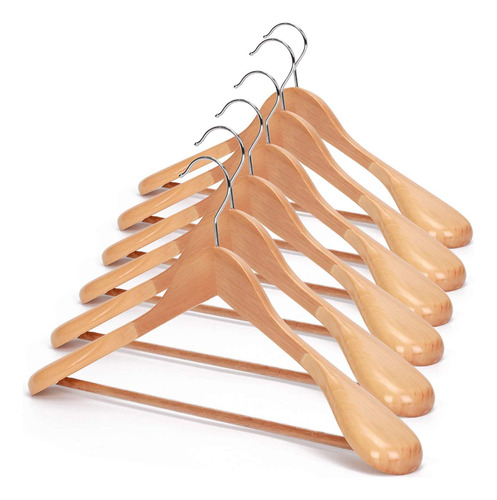 Js Hanger Perchas De Madera Para Trajes, Paquete De 6 Percha