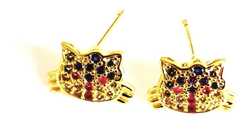 Imagen 3 de 3 de Aretes De Gato Oro Lam. Y Zirconia Calidad Diamante.