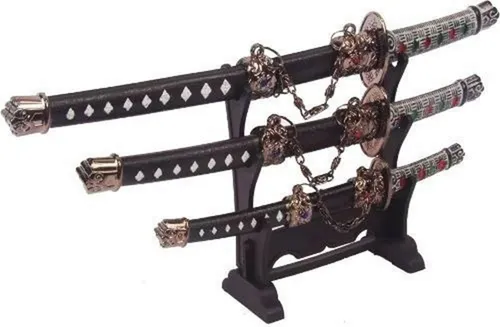 comprar Kit Mini Katana Com 3 Espadas Enfeite Com Suporte Samurai
