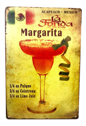 Chapa Retro Vintage 20 X 30 Cm Tragos Margarita - Decoración