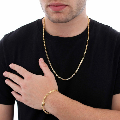 Correntinha Masculina E Pulseira Moeda Antiga Banhada A Ouro Cor Dourado