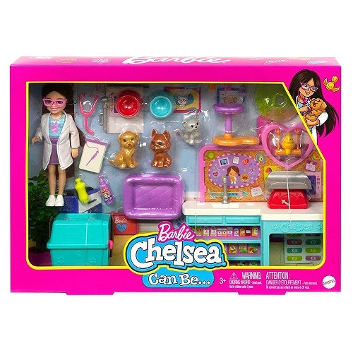 Barbie Muñeca Club Chelsea + Playset Veterinaria