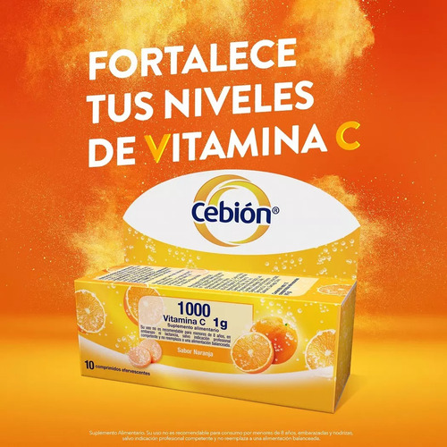 Imagen 2 de 3 de Cebión Vitamina C 1000mg, 10 Tabletas Efervescentes De 1g