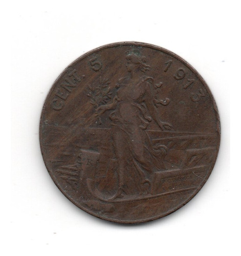 Italia Reino Moneda 5 Centesimi De Cobre Año 1913 R Km#42