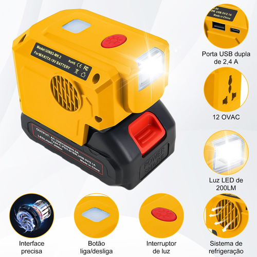 Conversore De Corrente Portátil Sem Fio, 2*2000mah Baterias