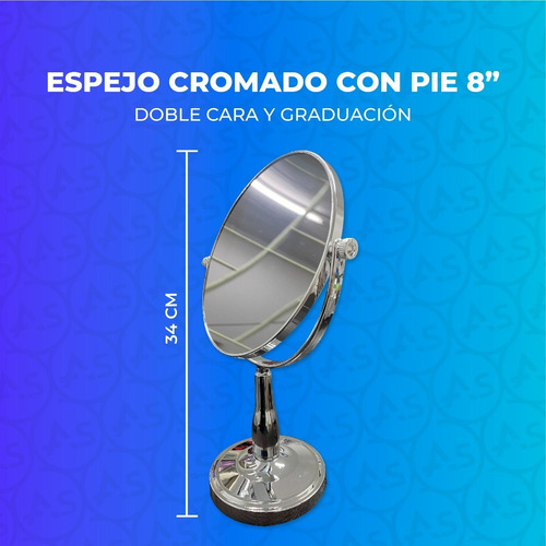 Imagen 2 de 10 de Espejo Cromado De Pie 8 Doble Cara Aumento Desmontable