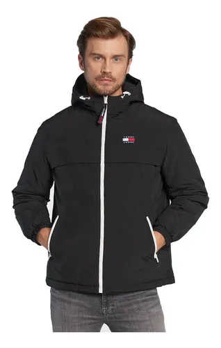 Jaqueta Tommy Jeans Forrada Com Capuz Preto Tam. Egg