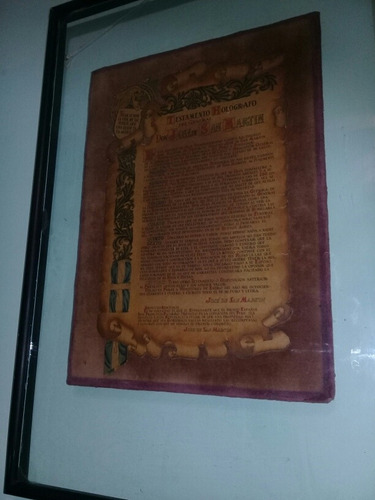 Cuadro Testamento Holografo Del General Jose De San Martin (Usado)