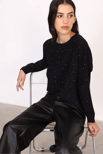 Sweater Mujer Cuello Redondo Con Strass Yagmour